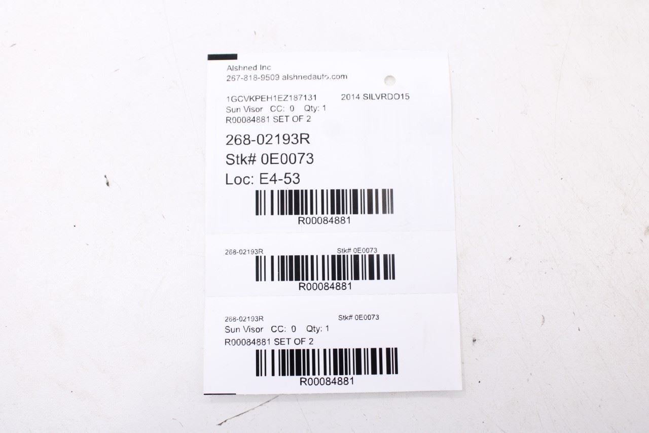 14-19 Chevrolet Silverado 1500 Work Truck 2WT Front RH and LH Side Sun Visor Set - Alshned Auto Parts