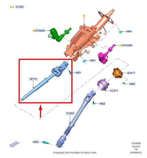2020-25 Ford Explorer Steering Column Intermediate Upper Shaft L1MC-3E751-AH OEM - Alshned Auto Parts