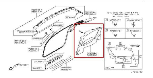 17-21 Infiniti Q60 Luxe Rear Left Door Trim Panel w/ Speaker 76901-5CA1B *ReaD* - Alshned Auto Parts