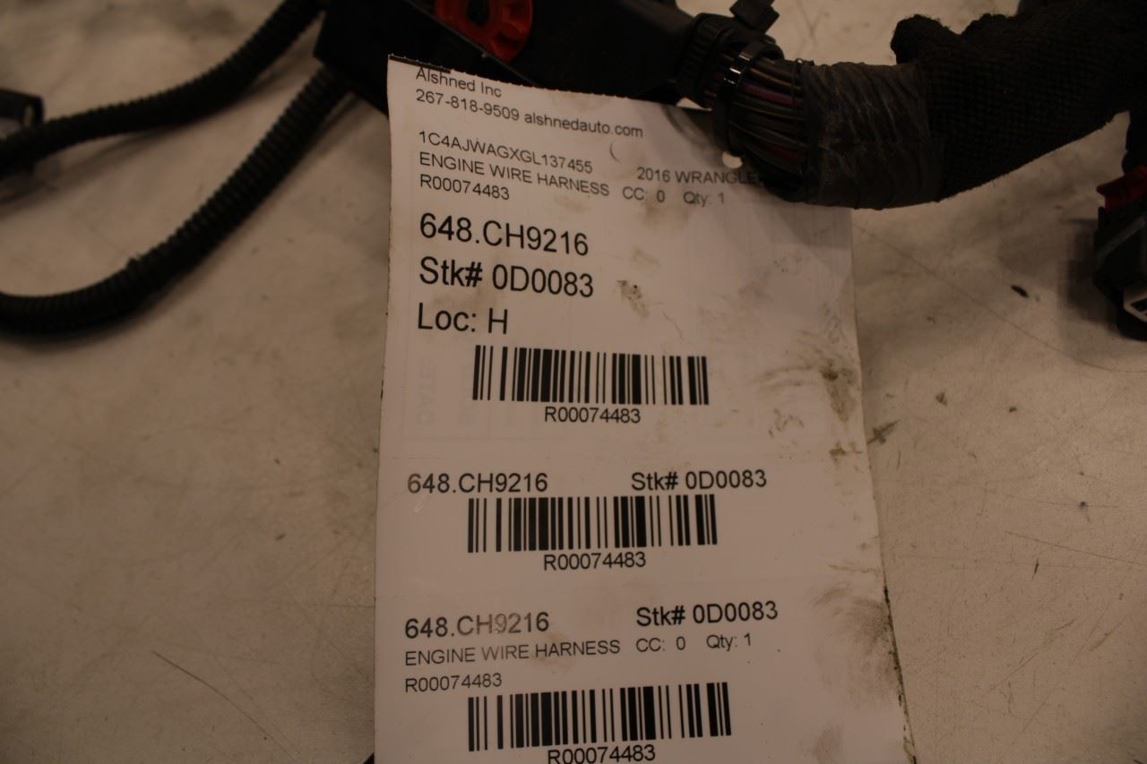 2016-2017 Jeep Wrangler Sport 2dr 3.6L Engine Wiring Harness 68274516AC OEM - Alshned Auto Parts