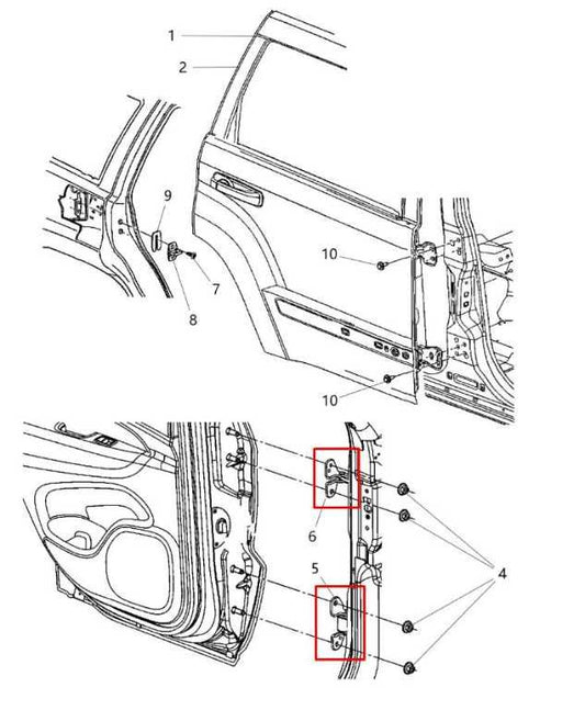 2011-25 Dodge Durango SXT Rear Left Driver Side Door Hinge Upper and Lower Pair1