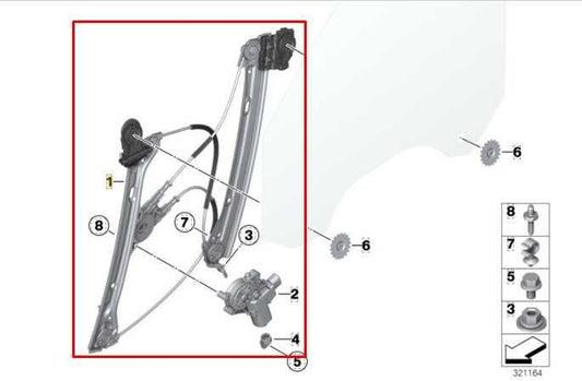 2015-2016 BMW 435I Gran Coupe FR RH Door Window Regulator w/ Motor 51337365260 - Alshned Auto Parts