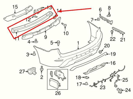 2013-2024 Nissan Pathfinder Rear Bumper Reinforcement Impact Bar 85030-9PJ0A OEM - Alshned Auto Parts