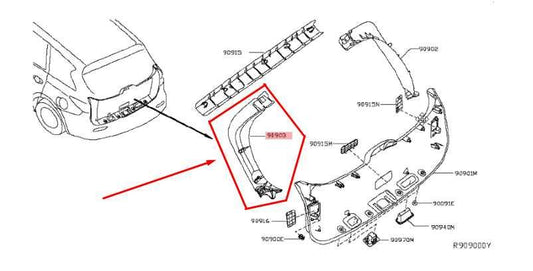 14-20 Infiniti QX60 RR Left Side Liftgate Back Door Upper Trim Panel 90903-3JA0A - Alshned Auto Parts