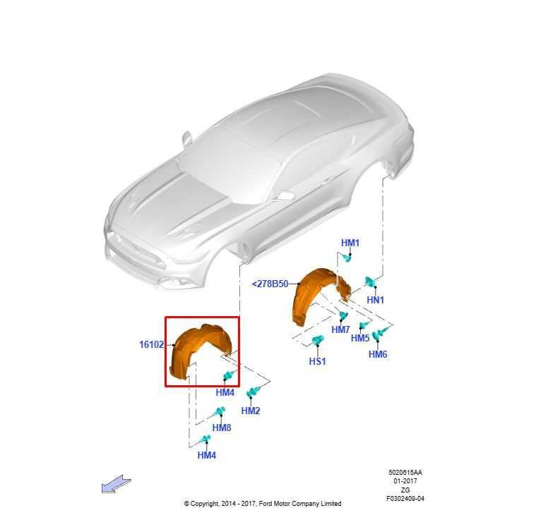 15-17 Ford Mustang Conv V6 Front Left Driver Side Wheelhouse Liner Splash Shield1