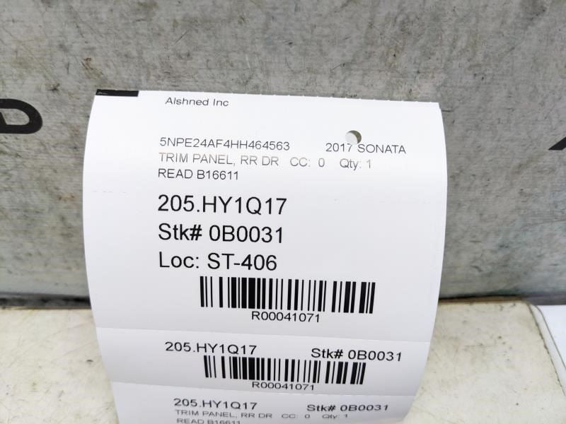 15-17 Hyundai Sonata SE Rear Left Side Door Trim Panel 83301-C2000TGG OEM *ReaD* - Alshned Auto Parts