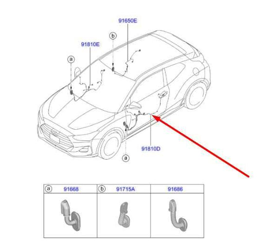 2019-2021 Hyundai Veloster Front Left Driver Side Door Wire Harness 91600-J3870 - Alshned Auto Parts