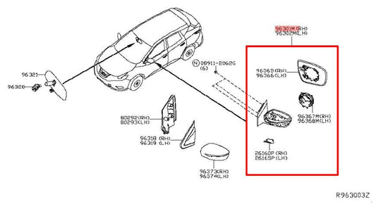 2015-2017 Nissan Murano Platinum 3.5L AWD Passenger Right Side Rear View Mirror - Alshned Auto Parts