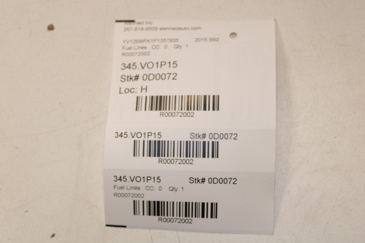 2015-16 Volvo S60 T5 Premier 2.0L FWD Fuel Gasoline Pipe Lines Set 31405696 OEM - Alshned Auto Parts