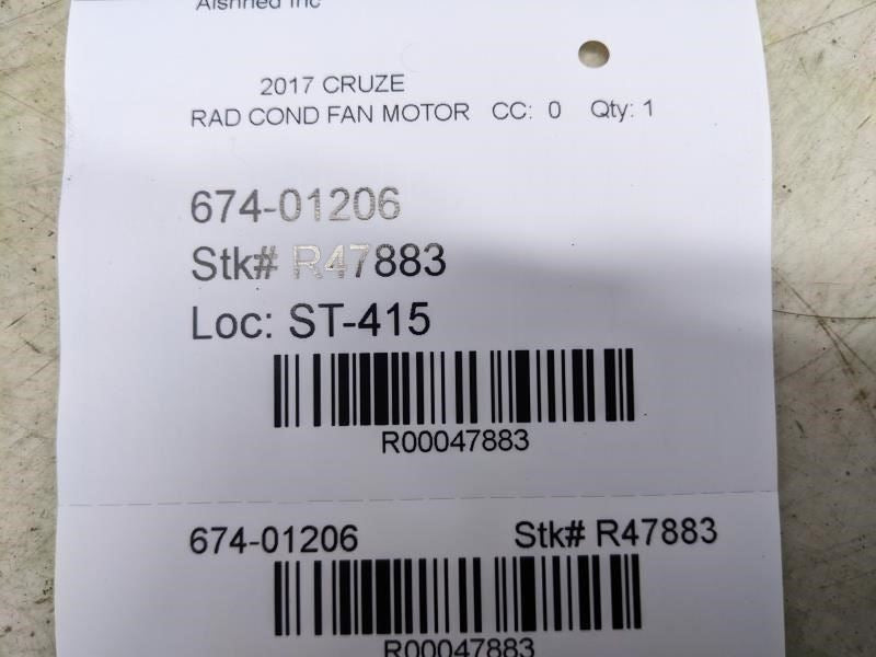 2017-2019 Chevrolet Cruze LH Radiator Cooling Fan Motor Assembly 39013323 OEM