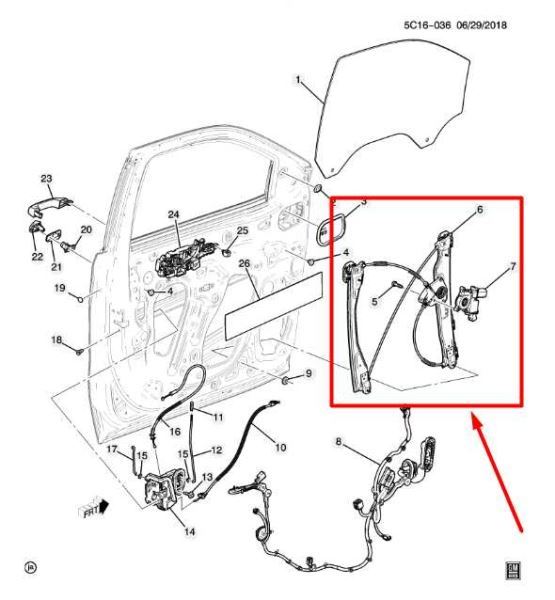 2019-2023 Chevy Silverado 1500 FR RH Door Window Regulator w/ Motor 84652637 OEM - Alshned Auto Parts