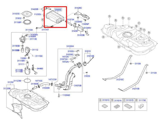11-17 Hyundai Veloster 1.6L Fuel Vapor Evaporator Emission Canister 31410-2V500 - Alshned Auto Parts