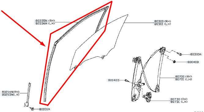 2013-2020 Nissan Pathfinder Front Left Door Glass Run Channel 80331-3KAKC OEM - Alshned Auto Parts