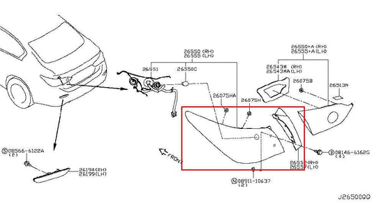 2015-2018 Infiniti Q50 Premium Rear Right Side Outer Tail Light Lamp 26550-4HB0C - Alshned Auto Parts