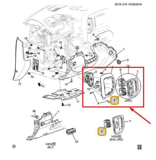 2019-21 Chevy Silverado 1500 Dash Headlight Ride Control Switch w/ Vent 84266580 - Alshned Auto Parts