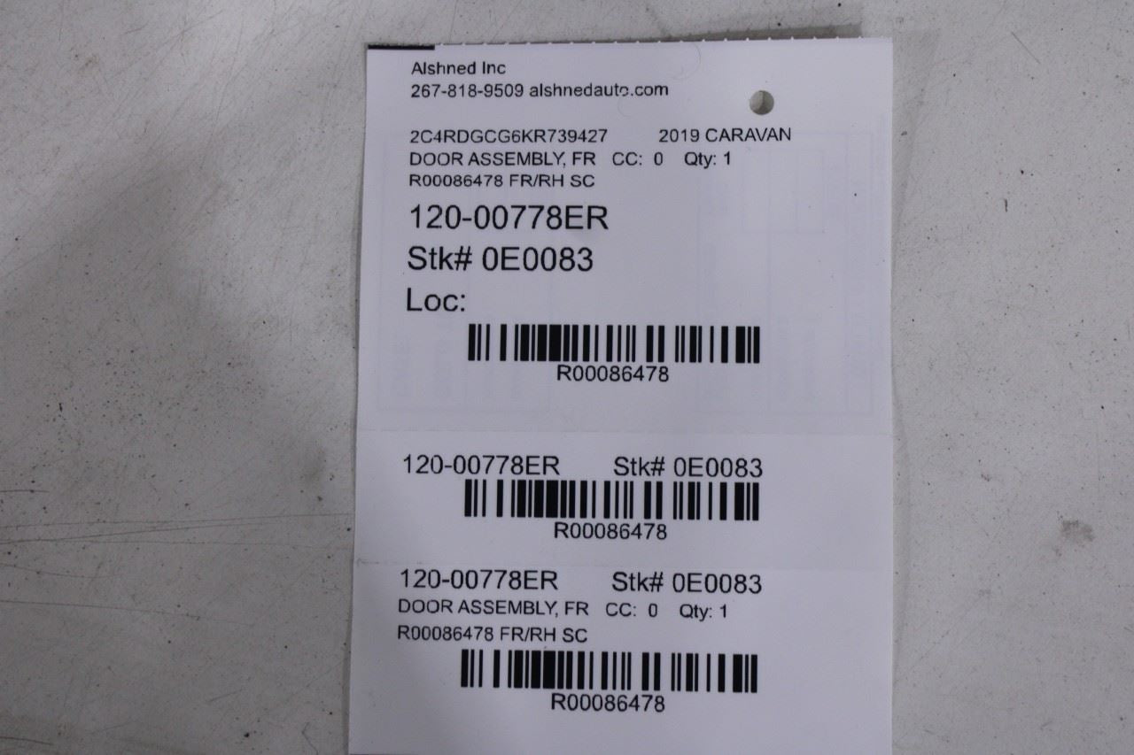 2018-2020 Dodge Grand Caravan SXT Front Right Side Door Shell Panel 4894916AK - Alshned Auto Parts