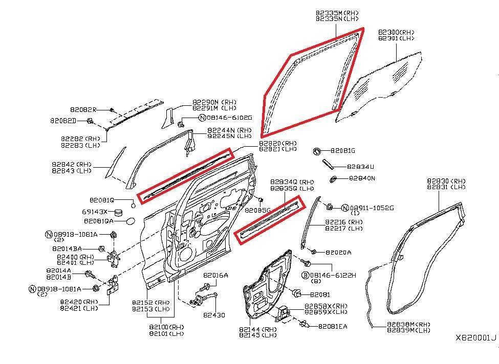 2019-2025 Infiniti QX50 Essential Rear Left Door Glass Run Channel Trim Belt Set - Alshned Auto Parts