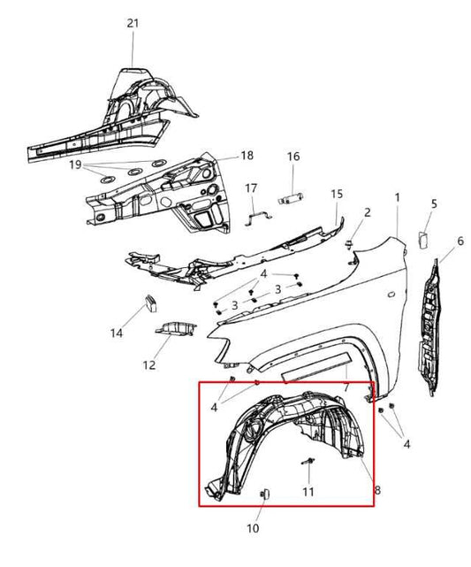 2011-2021 Jeep Grand Cherokee Overland Front Left Wheelhouse Liner Splash Shield - Alshned Auto Parts