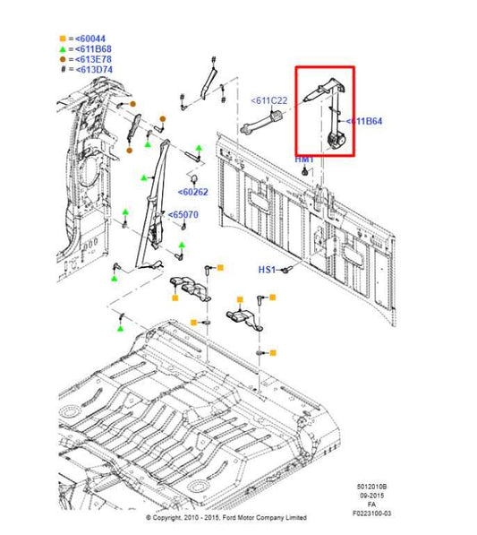11-16 Ford F250 Lariat Crew Cab 6.2L 4WD Rear Center 2nd Row Seat Belt Retractor - Alshned Auto Parts