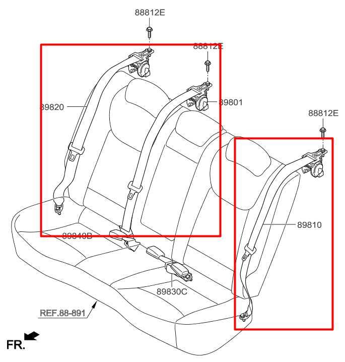 16-20 Hyundai Elantra Rear RH LH Side and Center 2nd Row Seat Belt Retractor Set - Alshned Auto Parts