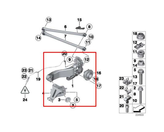 11-16 Mini Countryman Cooper S AWD Rear LH Side Trailing Arm Spindle Knuckle Hub - Alshned Auto Parts