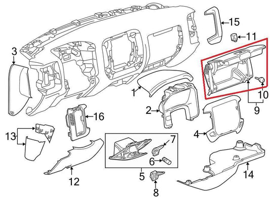 14-19 Chevrolet Silverado 1500 2WT Upper Glove Box Storage Compartment 23115095 - Alshned Auto Parts