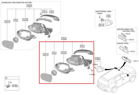 2015-20 Kia Sorento EX 3.3L AWD Passenger Right Side Rear View Mirror 87620C6220 - Alshned Auto Parts