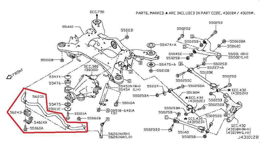 2014-24 Infiniti Q50 Premium RWD Rear Suspension Stabilizer Sway Bar 56230-1MA0B - Alshned Auto Parts