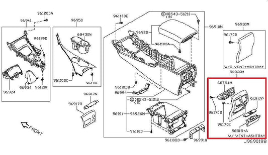 14-20 Infiniti Q50 Premium Rear Center Console Back Panel Cover Trim 96930-4GA0B - Alshned Auto Parts