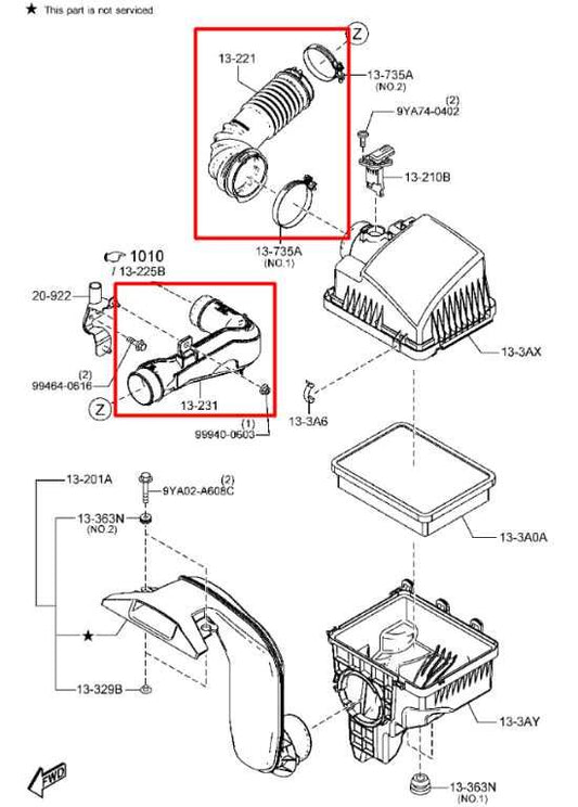 16-23 Mazda CX-9 Grand Touring 2.5L AWD Air Intake Cleaner Inlet Duct Tube Hose - Alshned Auto Parts