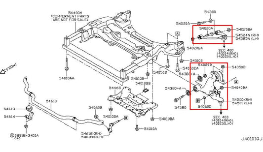 14-24 Infiniti Q50 Premium RWD Front Suspension Passenger Right Control Arm Set - Alshned Auto Parts