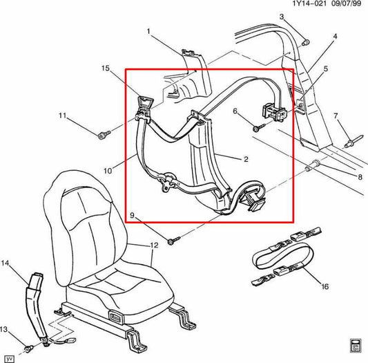 1997-2000 Chevrolet Corvette 5.7L Front Passenger Right Side Seat Belt Retractor - Alshned Auto Parts