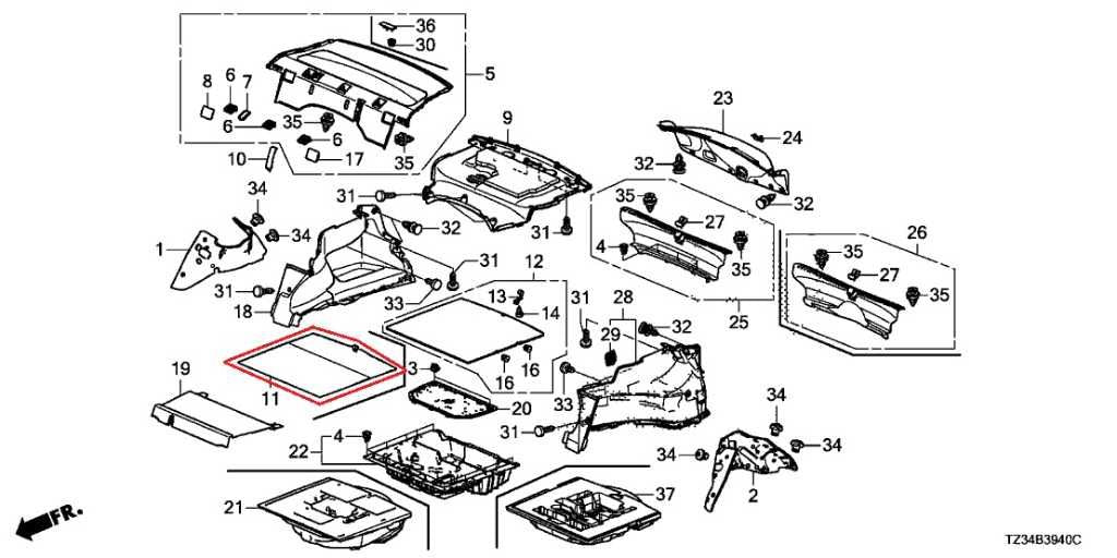 2015-2020 Acura TLX Tech Rear Trunk Rearward Floor Lid Cargo Cover 84521TZ3A00ZA1