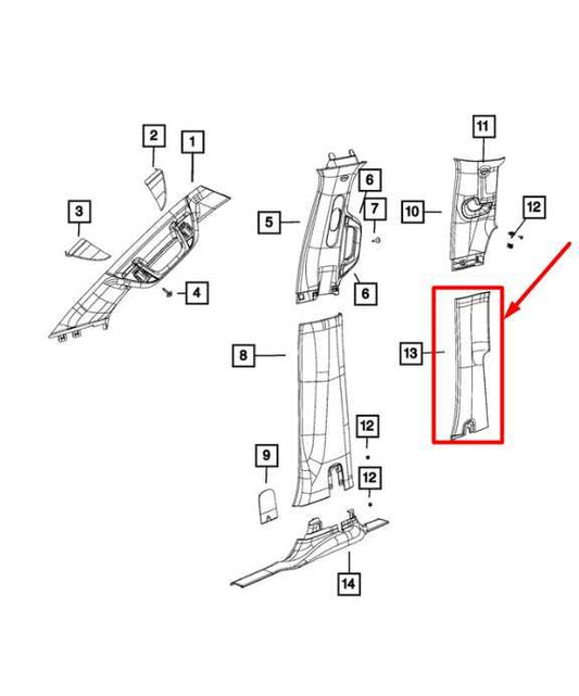 2019-2024 Ram 1500 Rear Right & Left Lower C-Pillar Molding 6BN42TX7AB OEM - Alshned Auto Parts