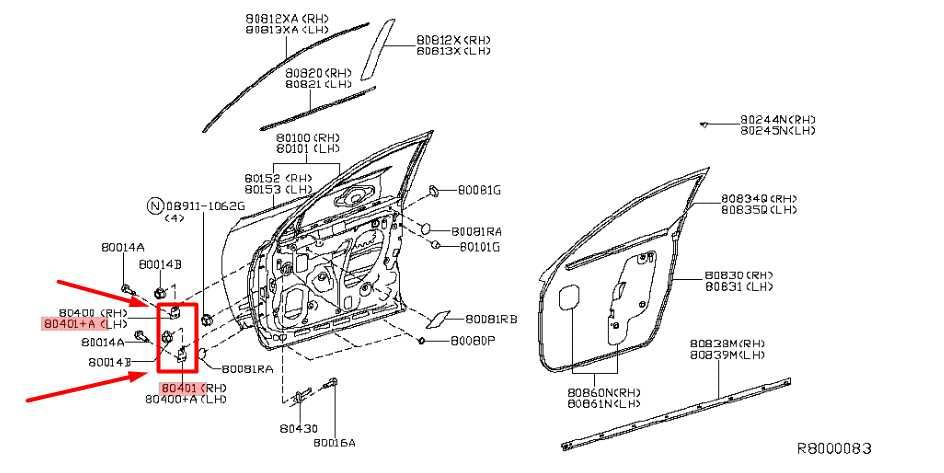 2013-2024 Nissan Pathfinder FR LH Door Hinge Upper & Lower 80401-5AA0B OEM - Alshned Auto Parts