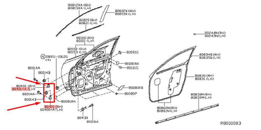 2013-2024 Nissan Pathfinder FR LH Door Hinge Upper & Lower 80401-5AA0B OEM - Alshned Auto Parts