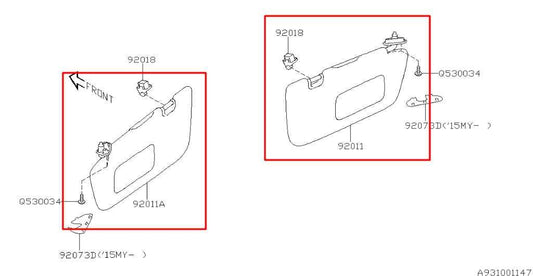15-16 Subaru Impreza Sport Premium Front RH and LH Side Sun Visor Set w/ Mirror - Alshned Auto Parts