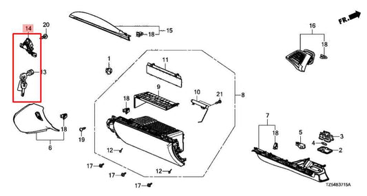 2014-20 Acura MDX Advance Dash RH Glove Box Latch Switch Button w/ Lock Cylinder - Alshned Auto Parts