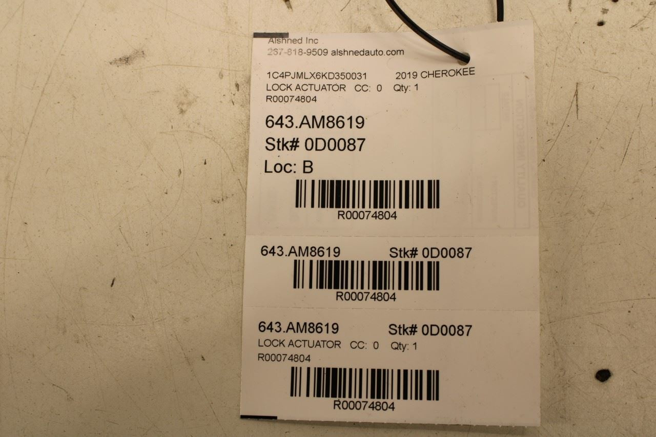 2019-22 Jeep Cherokee Latitude Rear Liftgate Latch Lock Actuator 68364386AA OEM - Alshned Auto Parts