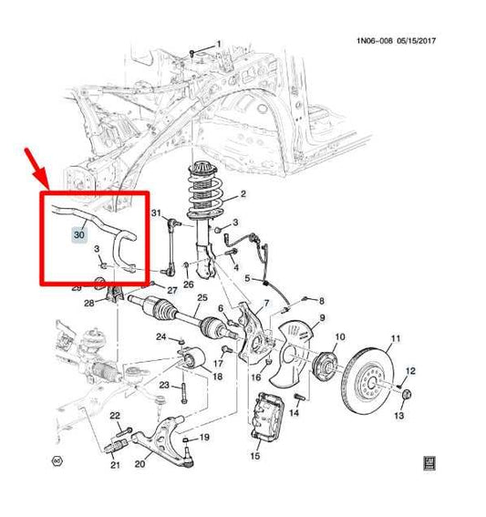 17-23 GMC Acadia SLT-1 3.6L AWD Front Stabilizer Sway Anti-Roll Bar 84293442 OEM - Alshned Auto Parts