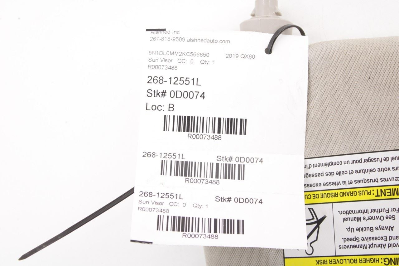 18-20 Infiniti QX60 Pure Front Driver Left Side Sun Visor w/ Illuminated Mirror - Alshned Auto Parts