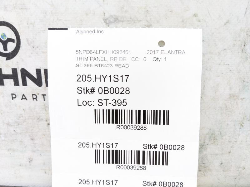 17-18 Hyundai Elantra SE Rear Right Side Door Trim Panel 83306-F3020-UTG *ReaD*20