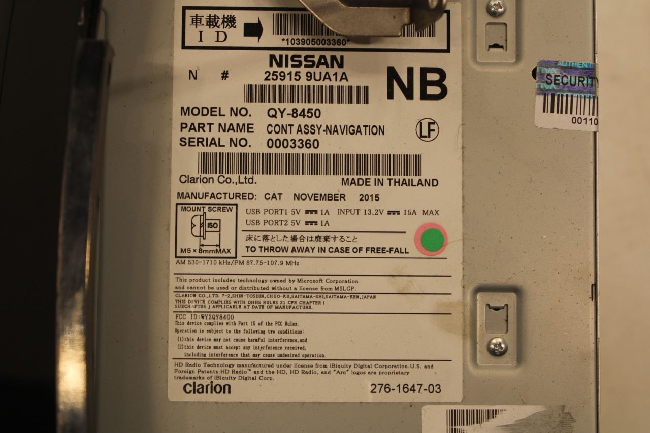 2015-2020 Nissan Murano Platinum Navi Audio Radio CD Player Receiver w/ Display - Alshned Auto Parts