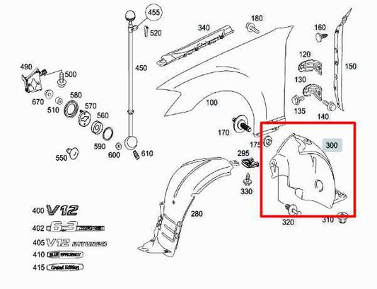 07-13 Mercedes-Benz S550 Front LH Rear Fender Liner Splash Shield 221-690-05-30 - Alshned Auto Parts