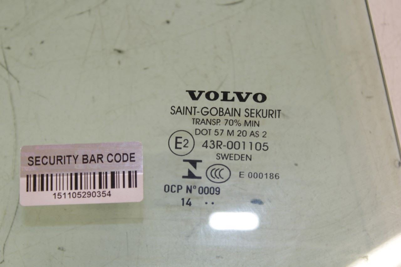 2015-2016 Volvo S60 T5 Premier Rear Right Side Door Window Glass 31385419 OEM - Alshned Auto Parts