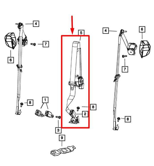 14-18 Jeep Grand Cherokee Rear Center 2nd Row Seat Belt Retractor 5ME35DX9AA OEM - Alshned Auto Parts