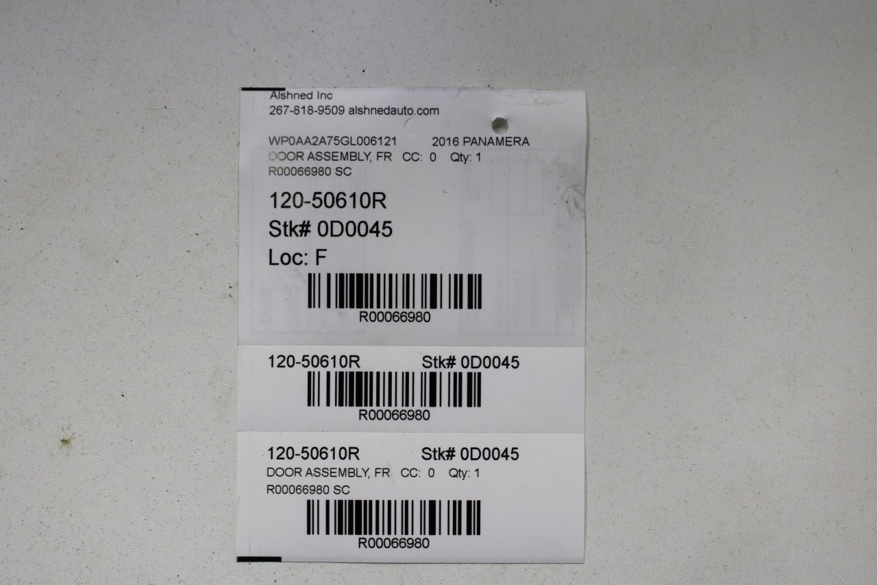 10-16 Porsche Panamera Front Right Door Shell Panel 970-531-012-02-GRV OEM *ReaD - Alshned Auto Parts