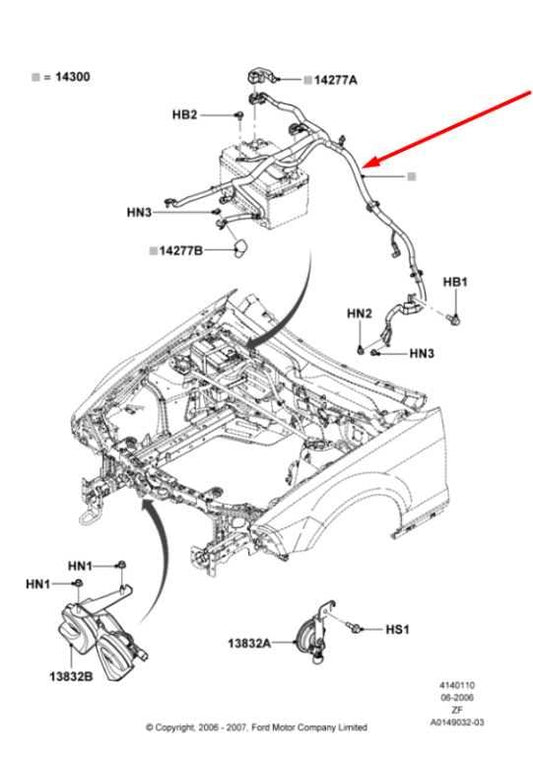 2010 Ford Mustang Conv V6 4.0L Positive Battery Cable Wire Harness AR3Z-14300-AA - Alshned Auto Parts