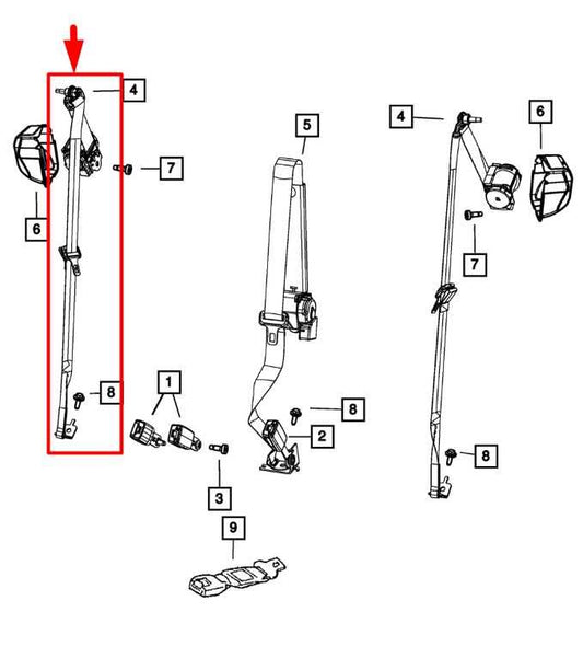 2014-18 Jeep Grand Cherokee Rear RH Side 2nd Row Seat Belt Retractor 5ME40DX9AA - Alshned Auto Parts