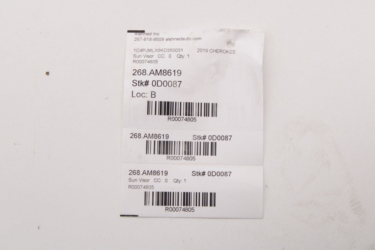 19-23 Jeep Cherokee Latitude Front RH Left Side Sun Visor w/ Illuminated Mirror - Alshned Auto Parts